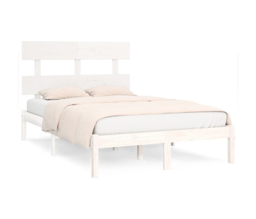 Estructura de cama doble pequeña madera maciza blanca 120x190cm