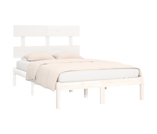 Estructura de cama doble pequeña madera maciza blanca 120x190cm