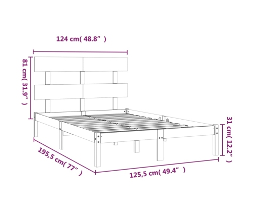 Estructura de cama doble pequeña madera maciza blanca 120x190cm