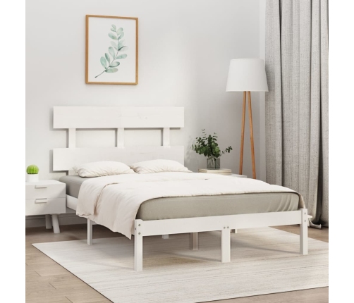 Estructura de cama doble pequeña madera maciza blanca 120x190cm