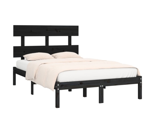 Estructura de cama de madera maciza negra 140x190 cm