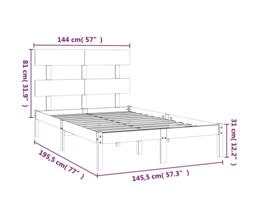 Estructura de cama de madera maciza negra 140x190 cm