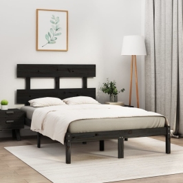 Estructura de cama de madera maciza negra 140x190 cm