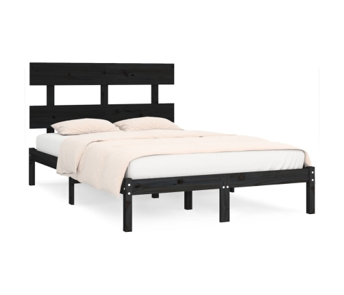 Estructura de cama de madera maciza de pino negra 200x200 cm