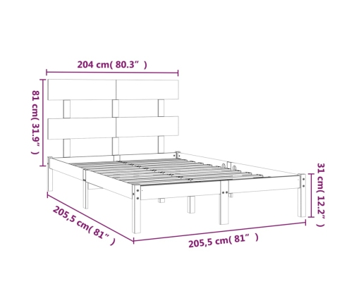 Estructura de cama de madera maciza de pino negra 200x200 cm