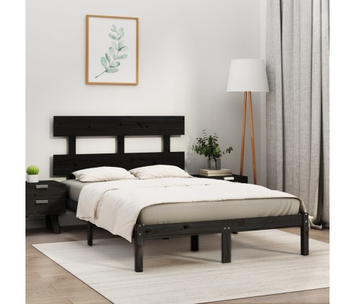Estructura de cama de madera maciza de pino negra 200x200 cm