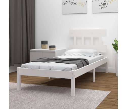 Estructura de cama individual madera maciza blanco 90x190 cm