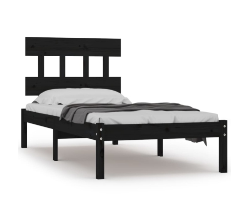 Estructura de cama individual madera maciza negra 90x190 cm