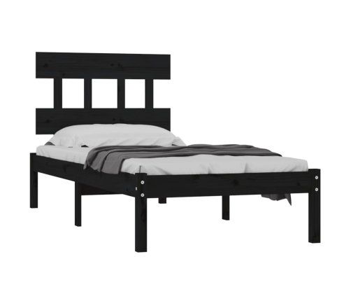 Estructura de cama individual madera maciza negra 90x190 cm