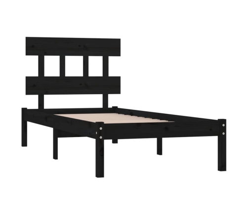 Estructura de cama individual madera maciza negra 90x190 cm