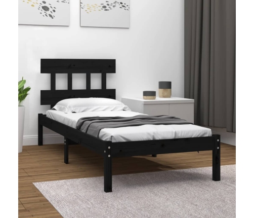 Estructura de cama individual madera maciza negra 90x190 cm