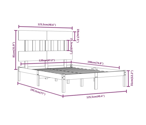 Estructura de cama madera maciza 120x190 cm