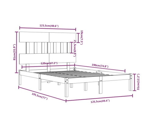 Estructura de cama madera maciza negra 120x190 cm