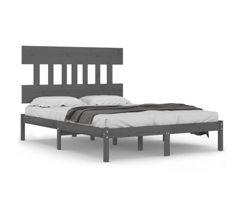 Estructura de cama madera maciza gris doble 135x190 cm