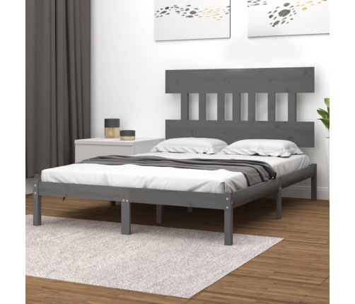 Estructura de cama madera maciza gris doble 135x190 cm