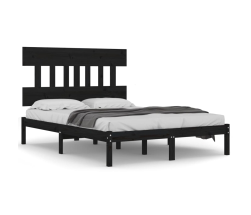 Estructura de cama de madera maciza negra 140x190 cm