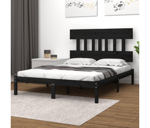 Estructura de cama de madera maciza negra 140x190 cm