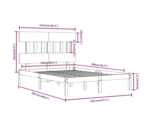 Estructura de cama de madera maciza 140x200 cm