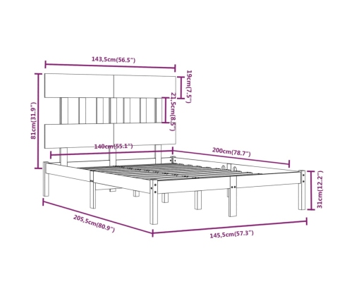 Estructura de cama de madera maciza negra 140x200 cm