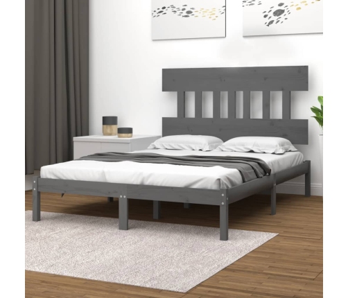 Estructura de cama madera maciza gris King Size 150x200 cm