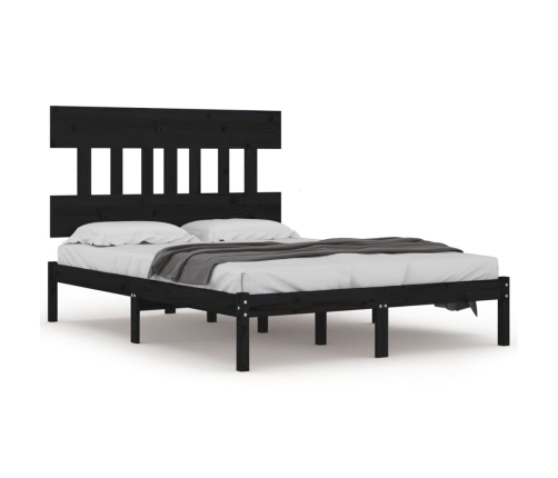 Estructura de cama madera maciza negra King Size 150x200 cm