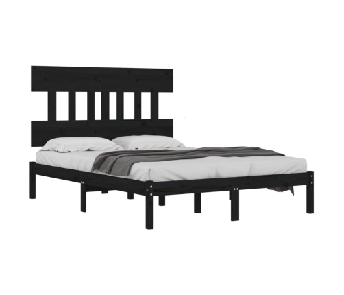 Estructura de cama madera maciza negra King Size 150x200 cm