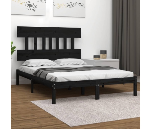 Estructura de cama madera maciza negra King Size 150x200 cm