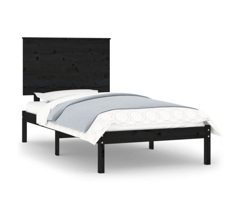 Estructura de cama madera maciza individual negra 75x190 cm