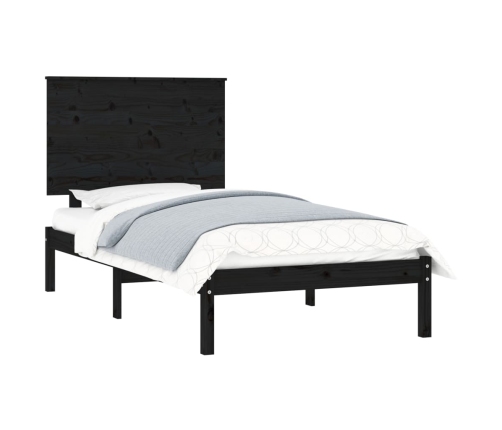 Estructura de cama madera maciza individual negra 75x190 cm