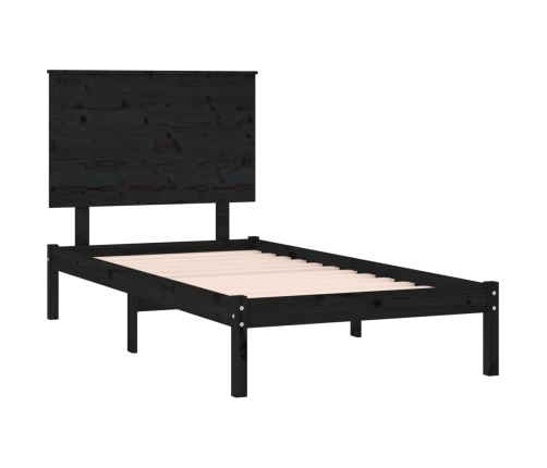 Estructura de cama madera maciza individual negra 75x190 cm