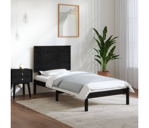 Estructura de cama madera maciza individual negra 75x190 cm