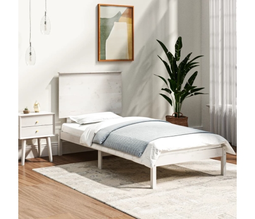 Estructura de cama individual madera maciza blanco 90x190 cm