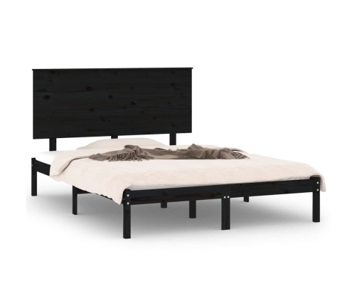 Estructura de cama madera maciza de pino negra 140x190 cm