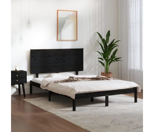 Estructura de cama madera maciza de pino negra 140x190 cm