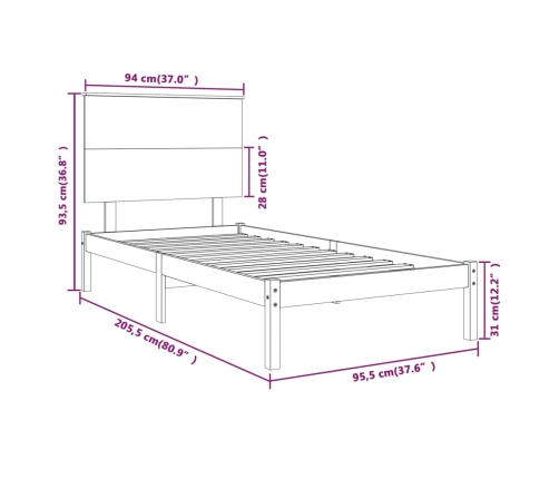 Estructura de cama sin colchón madera maciza de pino 90x200 cm