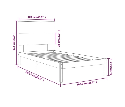 Estructura cama sin colchón madera maciza pino blanca 100x200cm