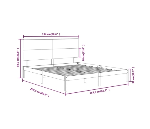 Estructura de cama madera maciza blanca King Size 150x200 cm