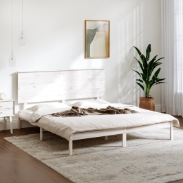 Estructura de cama madera maciza blanca King Size 150x200 cm