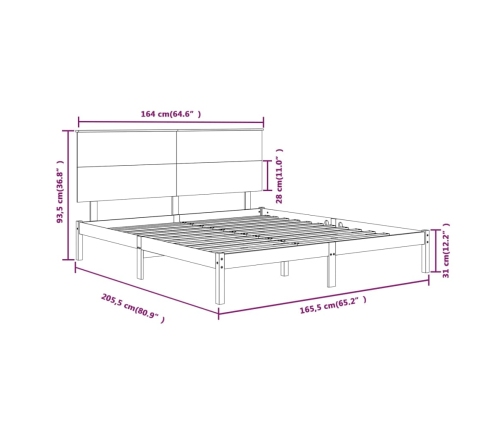 Estructura de cama sin colchón madera maciza de pino 160x200 cm