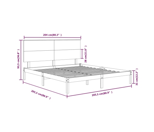 Estructura de cama sin colchón madera maciza de pino 200x200 cm