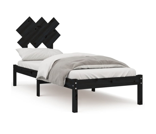 Estructura cama madera maciza individual negro 75x190 cm