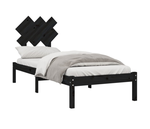 Estructura cama madera maciza individual negro 75x190 cm