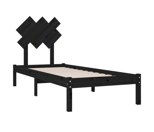 Estructura cama madera maciza individual negro 75x190 cm