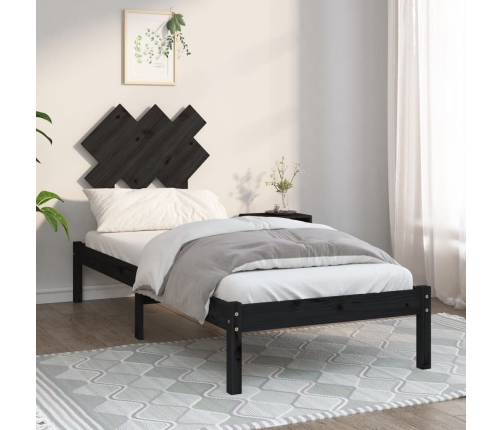 Estructura cama madera maciza individual negro 75x190 cm