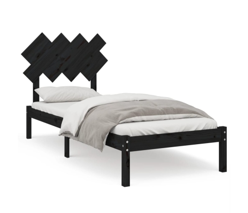 Estructura de cama individual de madera maciza negro 90x190 cm