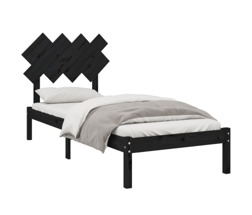 Estructura de cama individual de madera maciza negro 90x190 cm