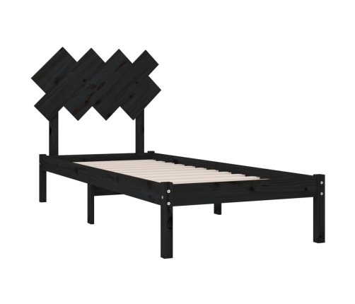 Estructura de cama individual de madera maciza negro 90x190 cm