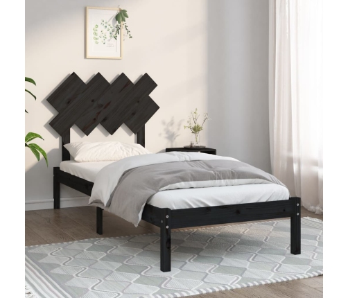 Estructura de cama individual de madera maciza negro 90x190 cm