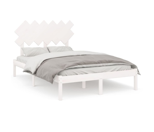 Estructura cama doble pequeña madera maciza blanco 120x190 cm