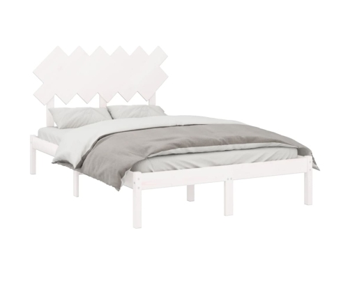 Estructura cama doble pequeña madera maciza blanco 120x190 cm